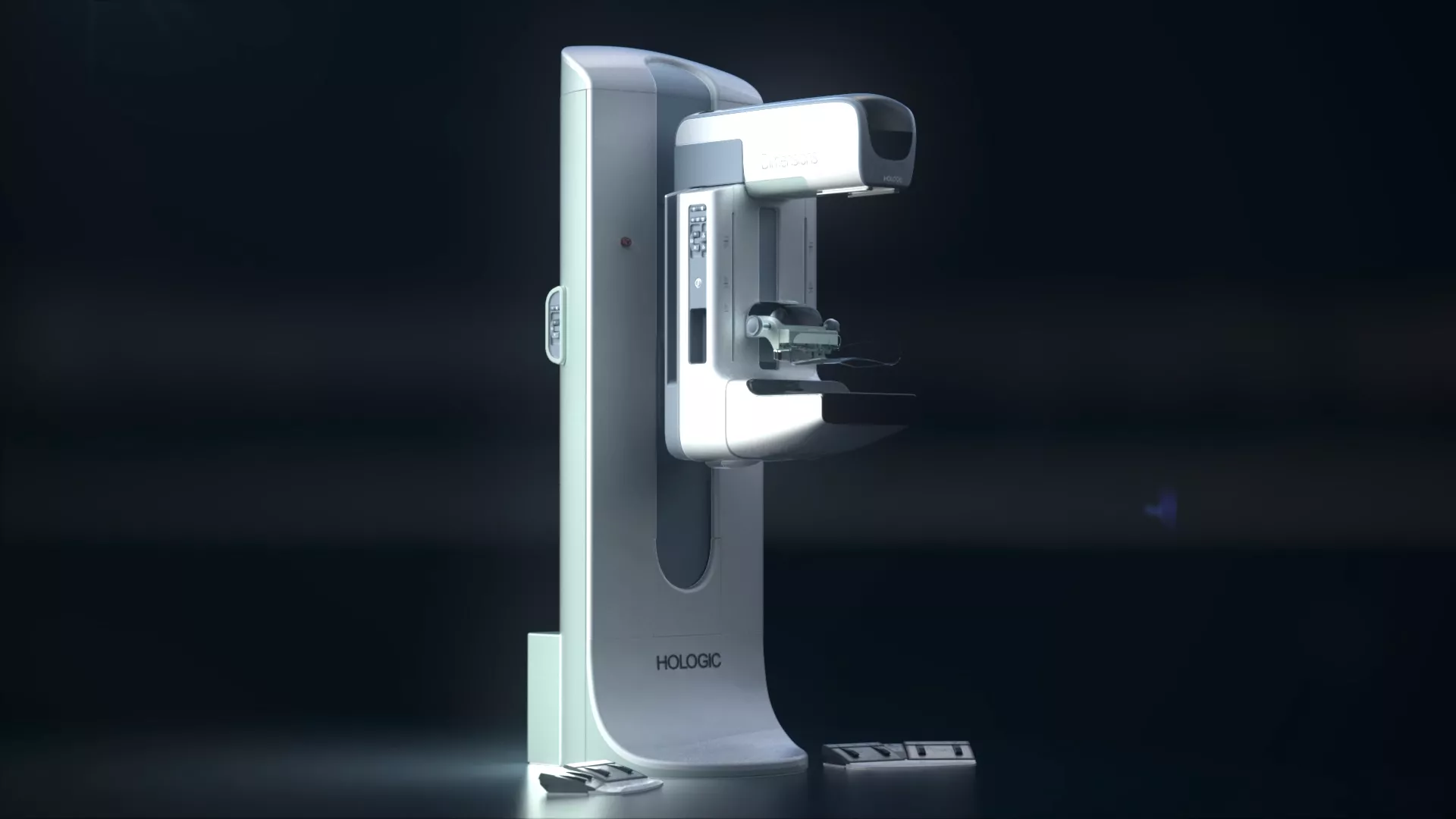 A 3Dimensions digital mammography system against a black background.